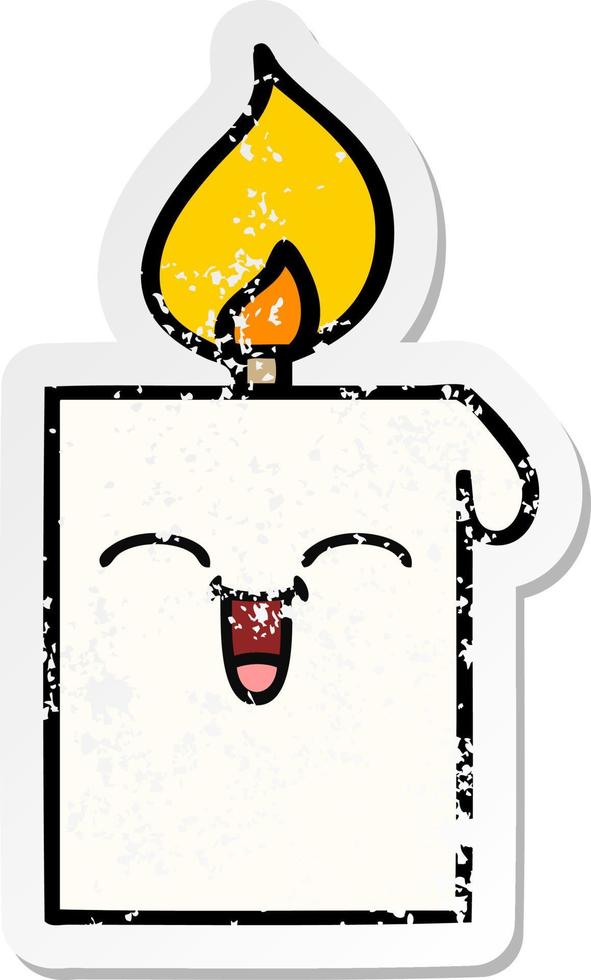 distressed sticker of a cute cartoon lit candle vector