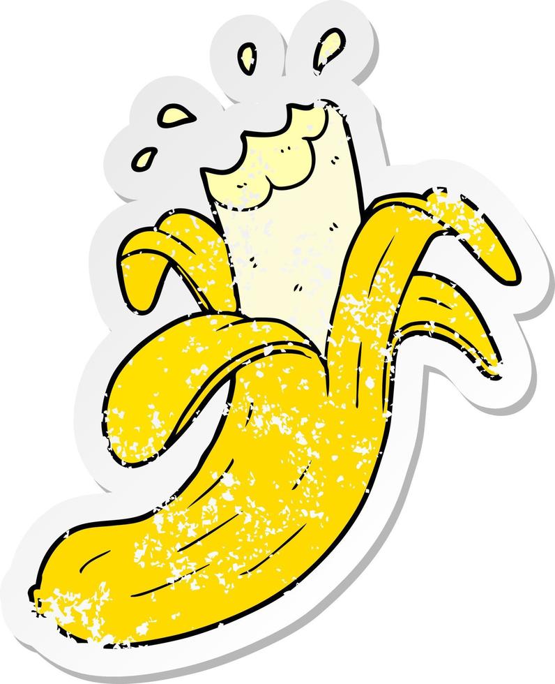 distressed sticker of a cartoon bitten banana vector