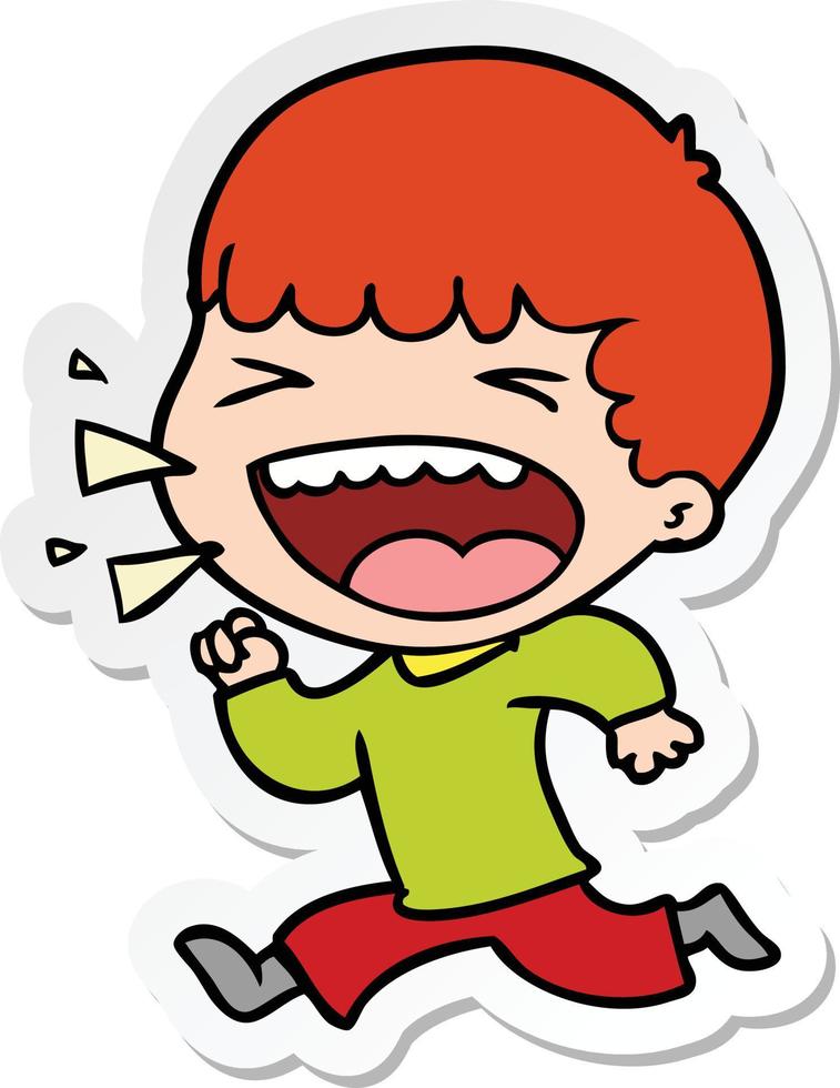 sticker of a cartoon laughing man vector