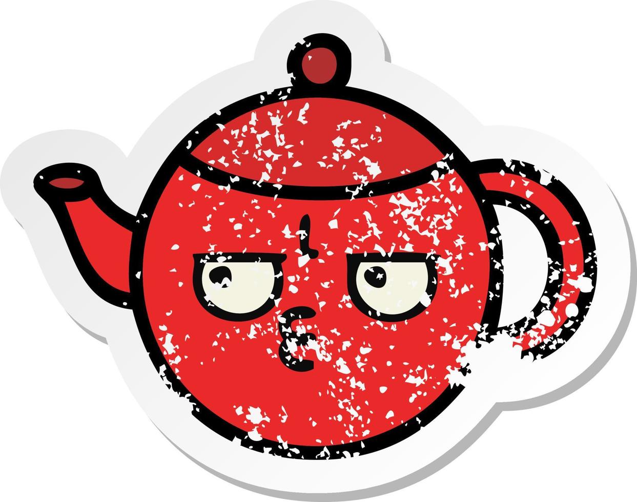 distressed sticker of a cute cartoon teapot vector