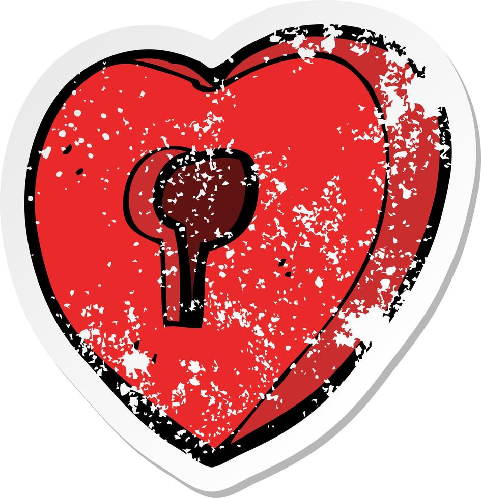 retro distressed sticker of a cartoon heart with keyhole vector
