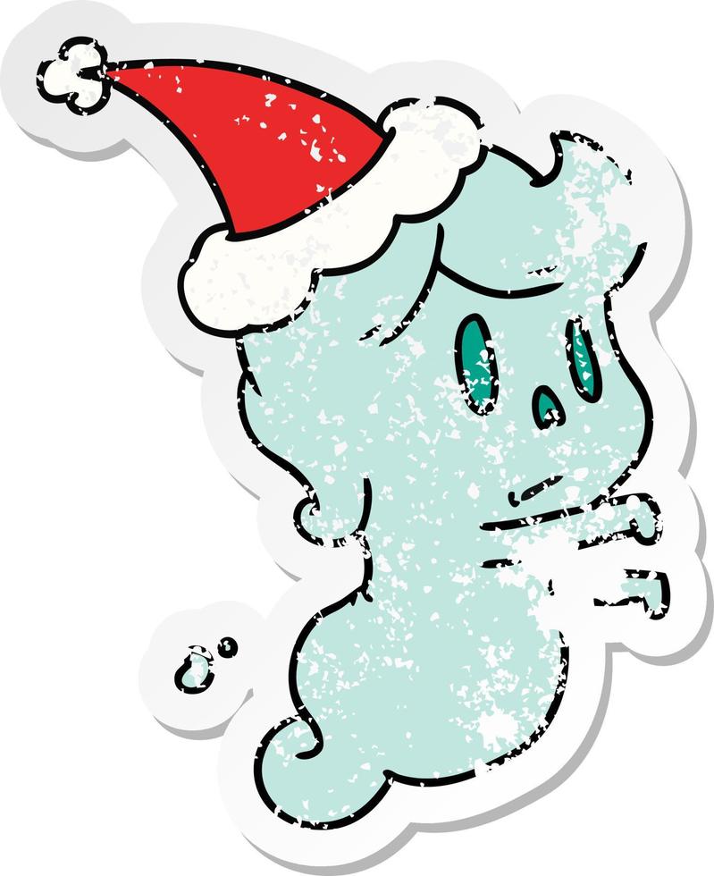 christmas distressed sticker cartoon of kawaii ghost vector