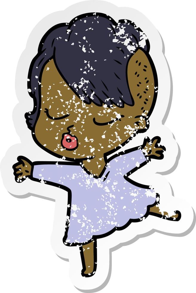 distressed sticker of a cartoon pretty hipster girl vector