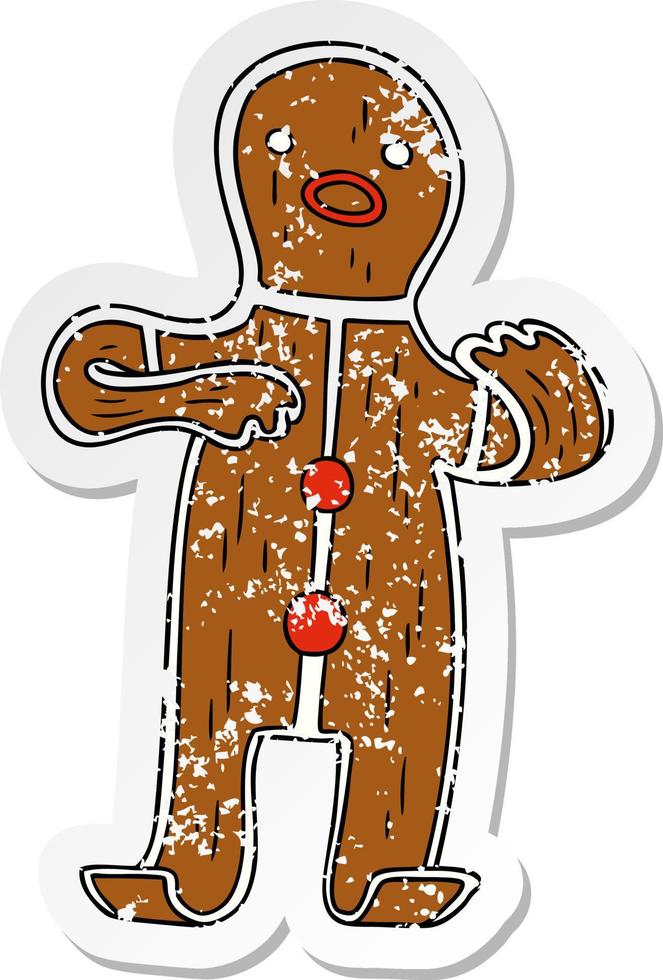 distressed sticker cartoon doodle of a gingerbread man vector