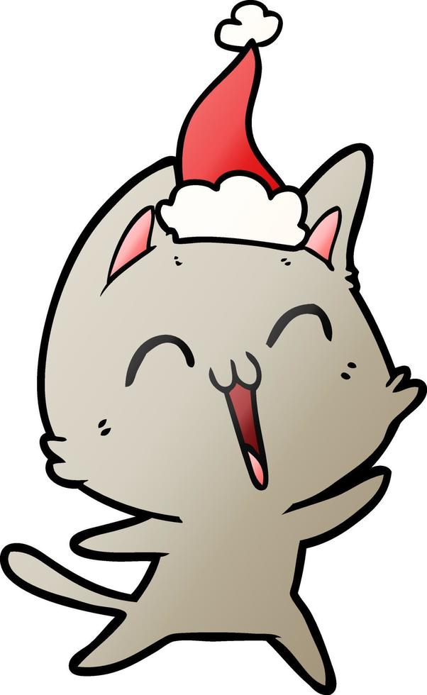 happy gradient cartoon of a cat wearing santa hat vector