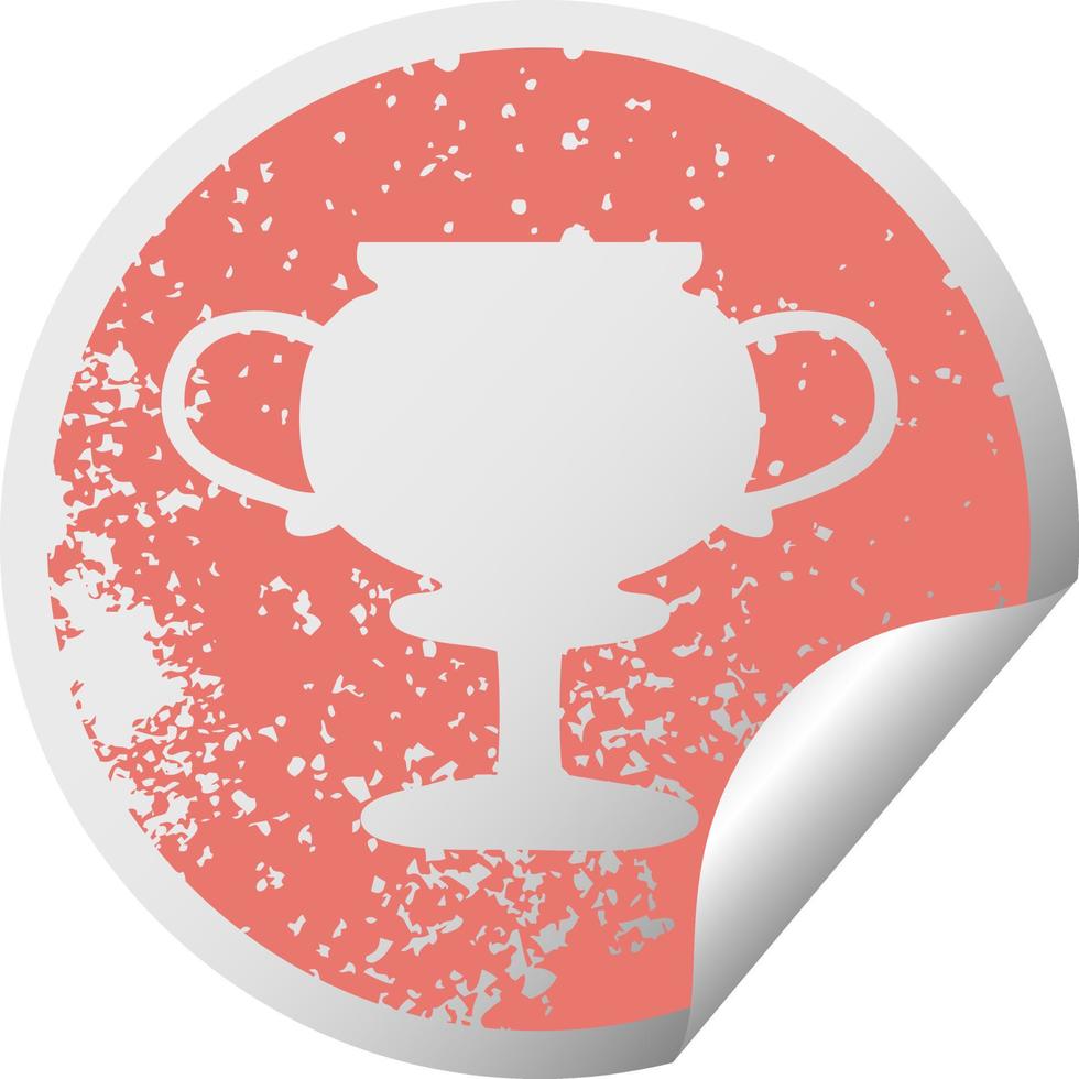 distressed circular peeling sticker symbol gold trophy vector