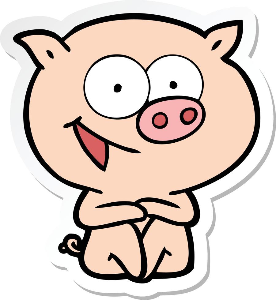 sticker of a cheerful sitting pig cartoon vector