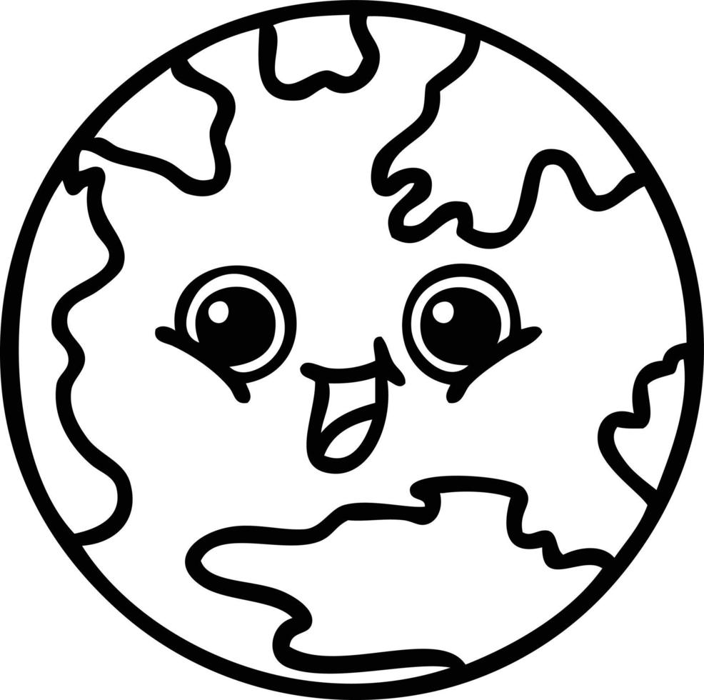 line drawing cartoon planet earth vector