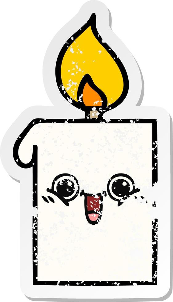 distressed sticker of a cute cartoon lit candle vector