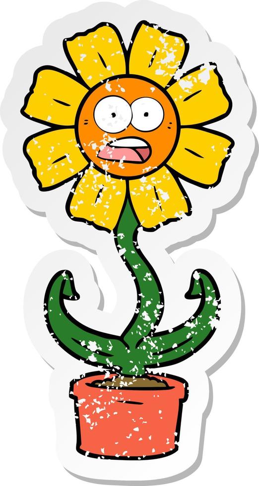 distressed sticker of a cartoon shocked flower vector
