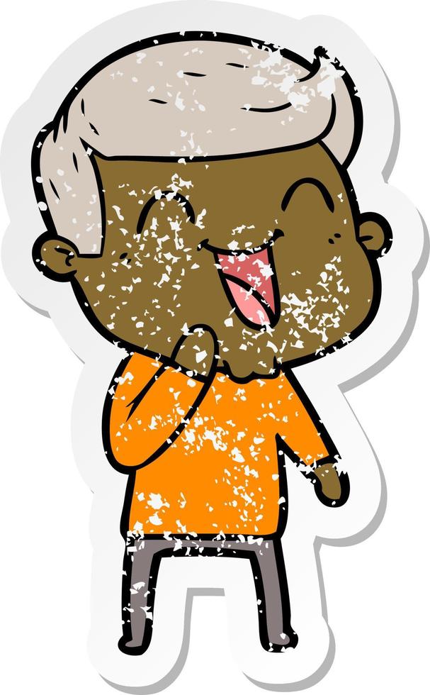 distressed sticker of a cartoon man laughing vector