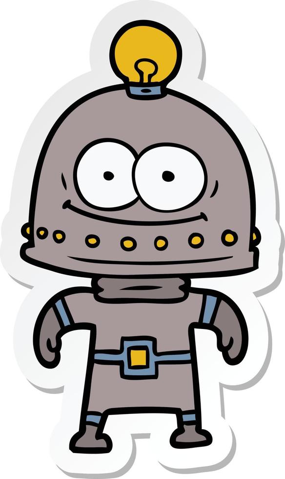 sticker of a happy carton robot with light bulb vector