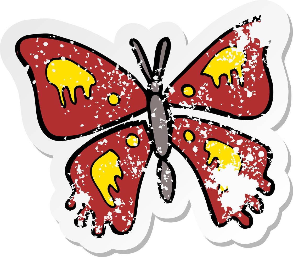 retro distressed sticker of a cartoon butterfly vector