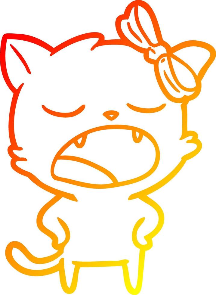 dibujo de línea de gradiente cálido gato bostezando de dibujos animados vector