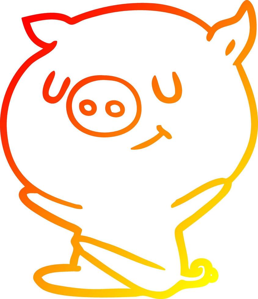 warm gradient line drawing happy cartoon pig vector