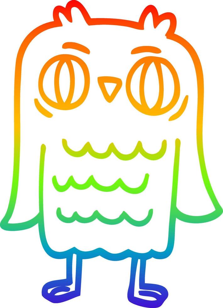 rainbow gradient line drawing cartoon owl vector