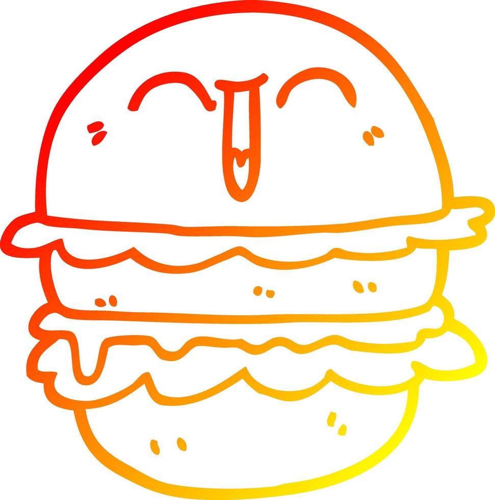 warm gradient line drawing cartoon burger vector
