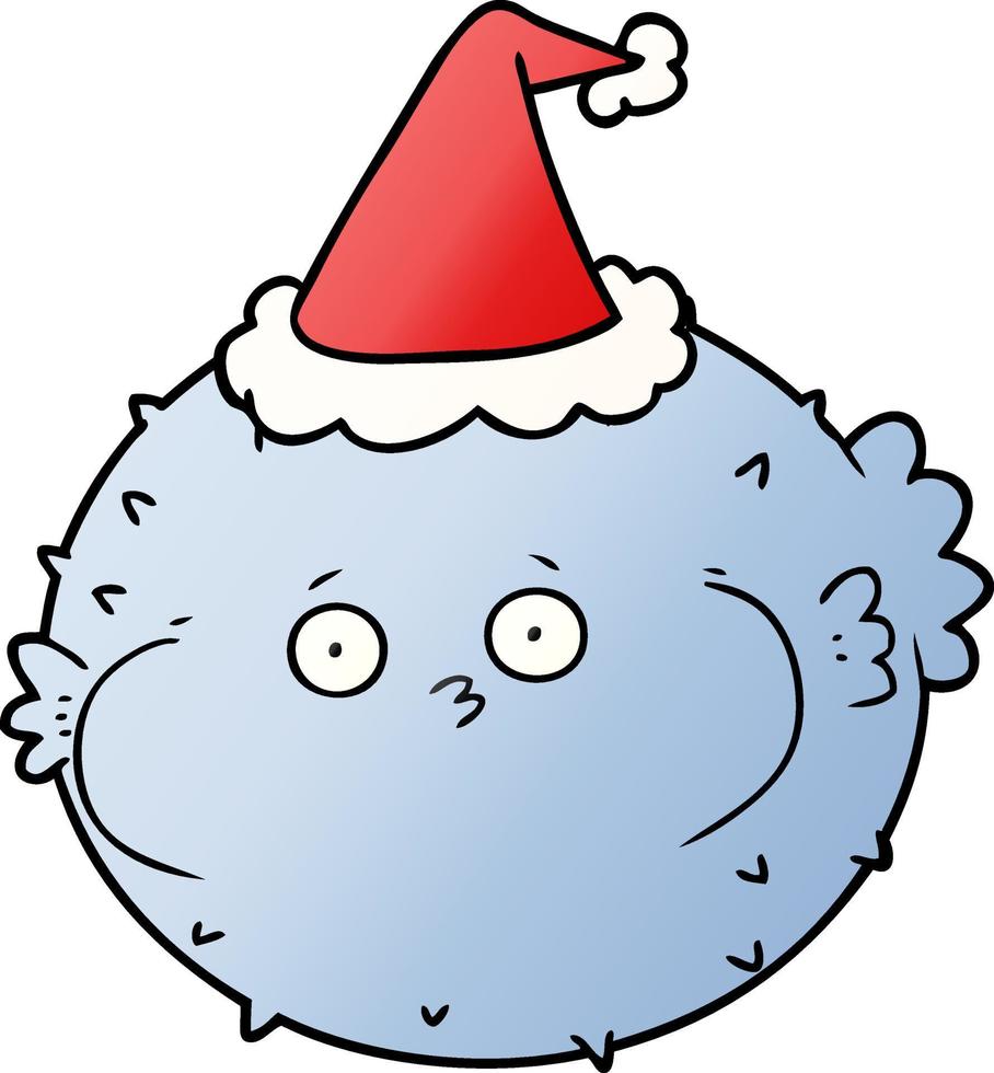 gradient cartoon of a puffer fish wearing santa hat vector