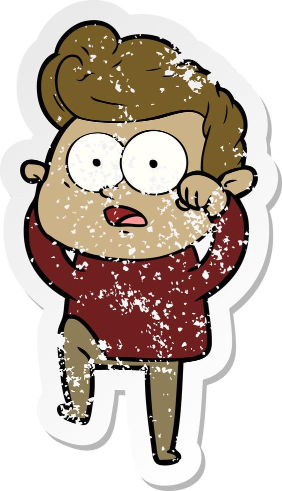 distressed sticker of a cartoon staring man vector
