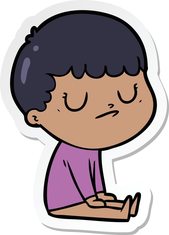 sticker of a cartoon grumpy boy vector