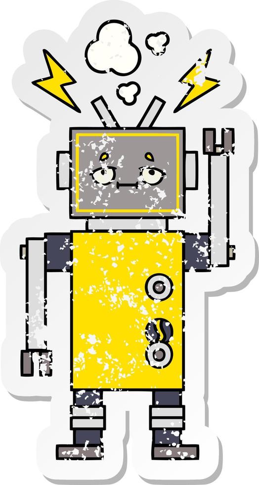 distressed sticker of a cute cartoon robot vector