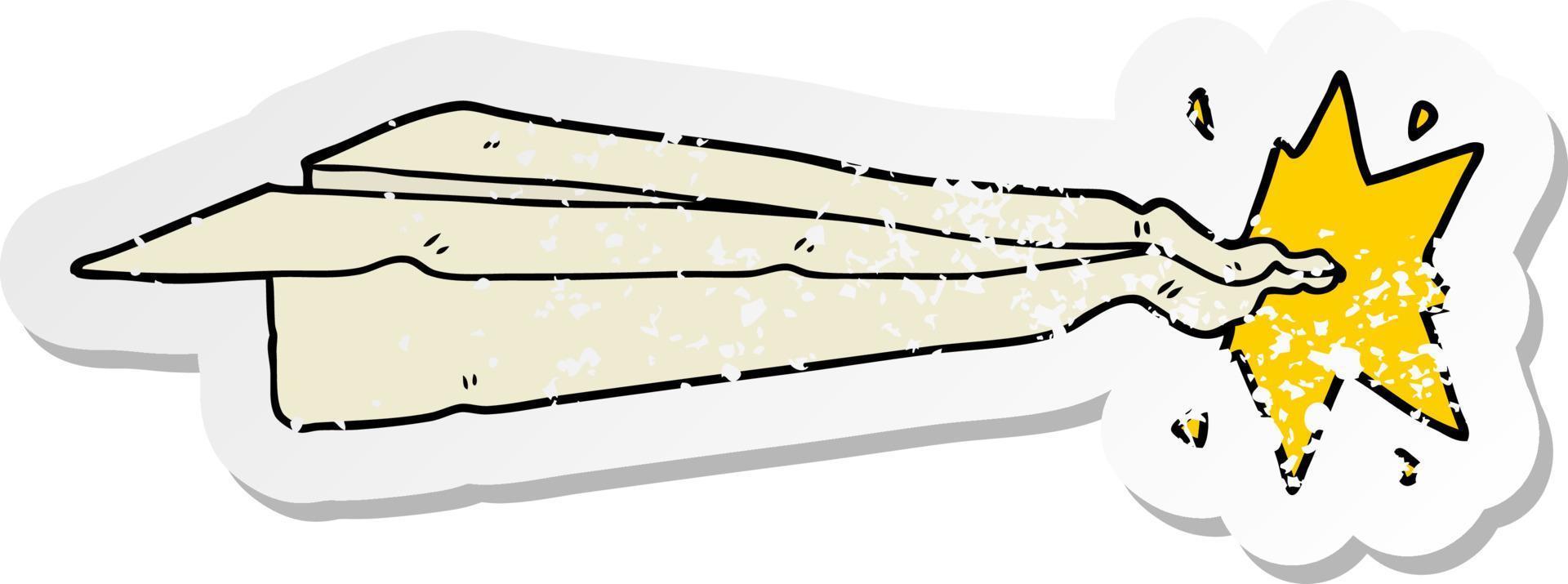 distressed sticker of a cartoon paper airplane vector
