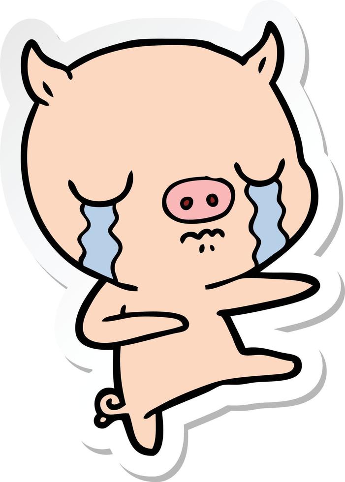 sticker of a cartoon pig crying vector