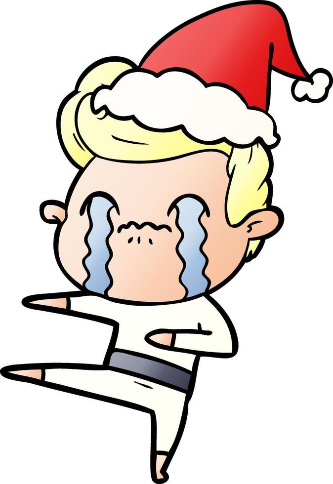 gradient cartoon of a man crying wearing santa hat vector
