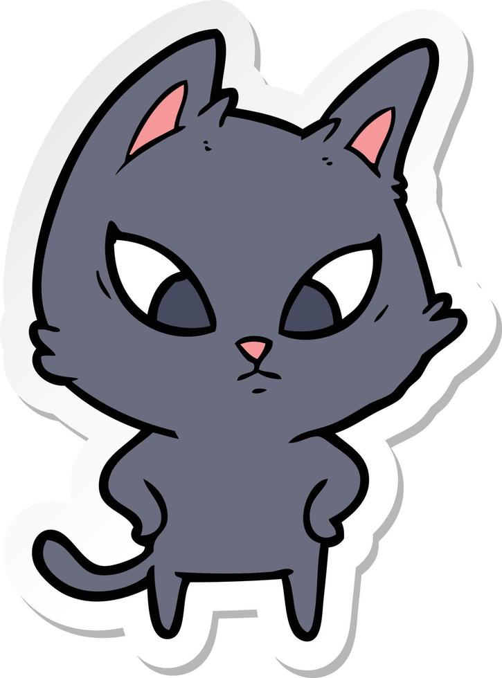 sticker of a confused cartoon cat vector