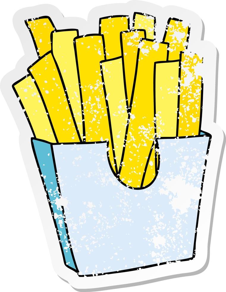 distressed sticker of a quirky hand drawn cartoon french fries vector