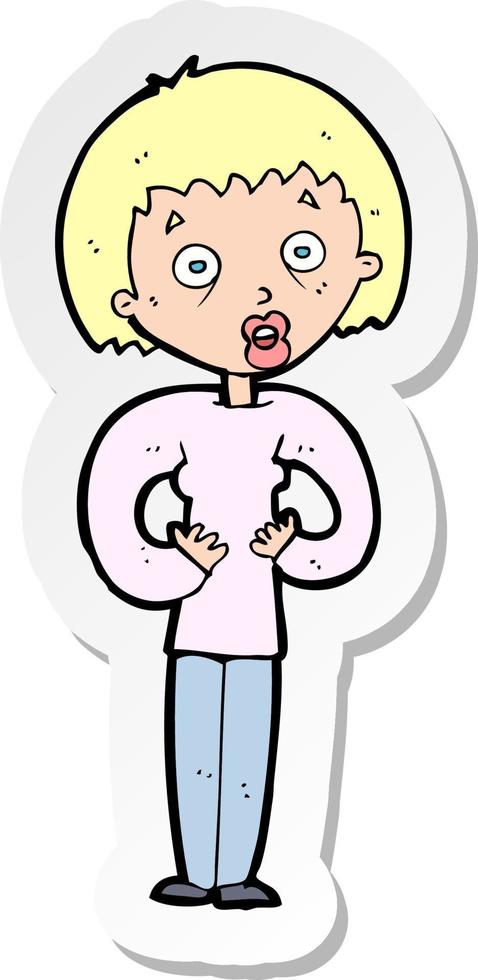 sticker of a cartoon woman gesturing at self vector