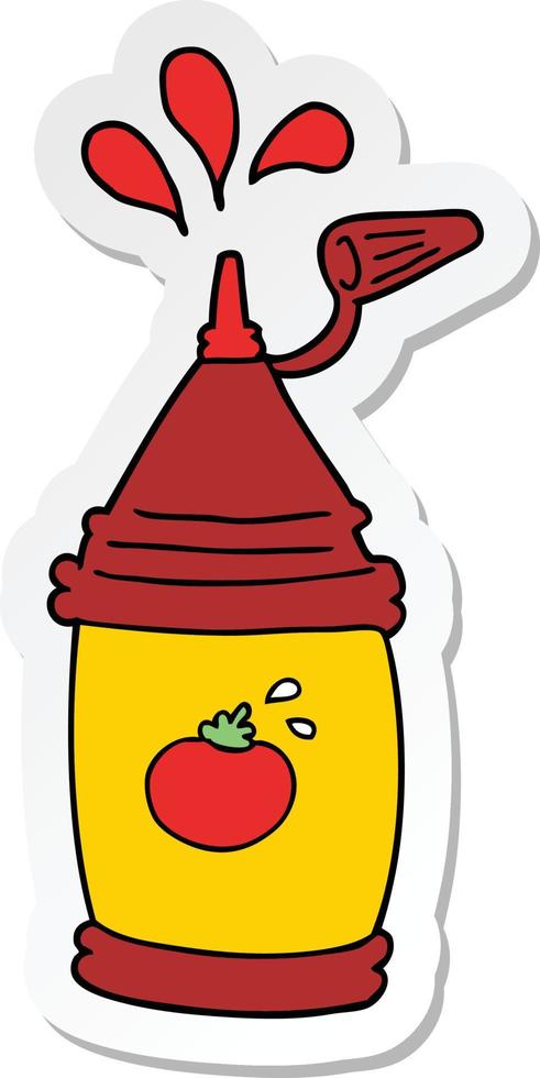 pegatina de una botella de ketchup de dibujos animados vector