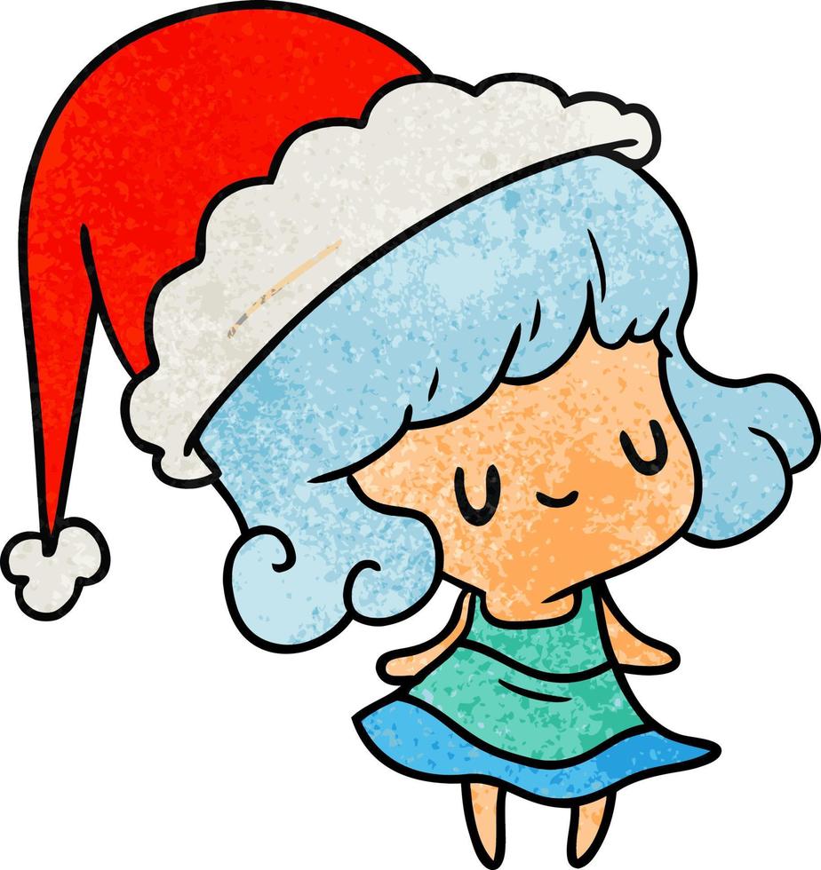 christmas textured cartoon of kawaii girl vector