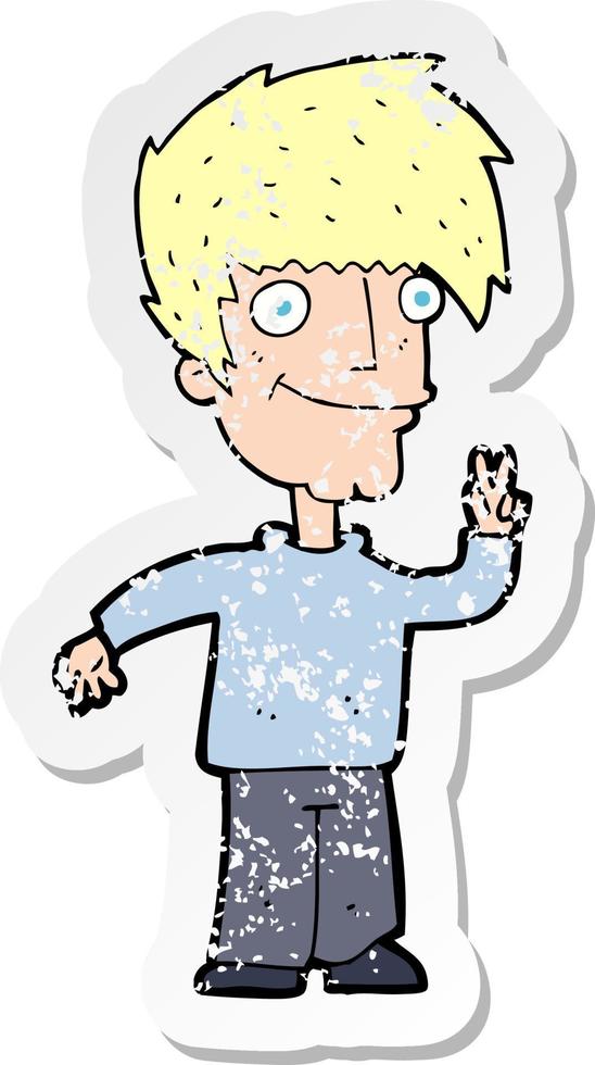 retro distressed sticker of a cartoon man giving peace sign vector