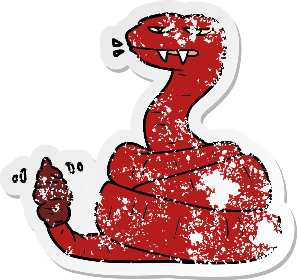 distressed sticker of a cartoon angry rattlesnake vector