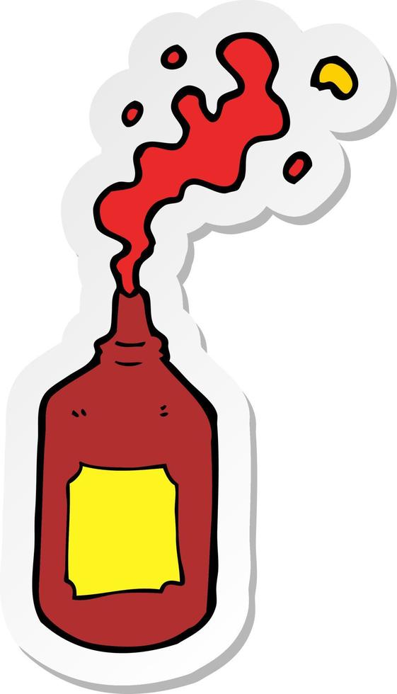 sticker of a cartoon squirting ketchup bottle vector