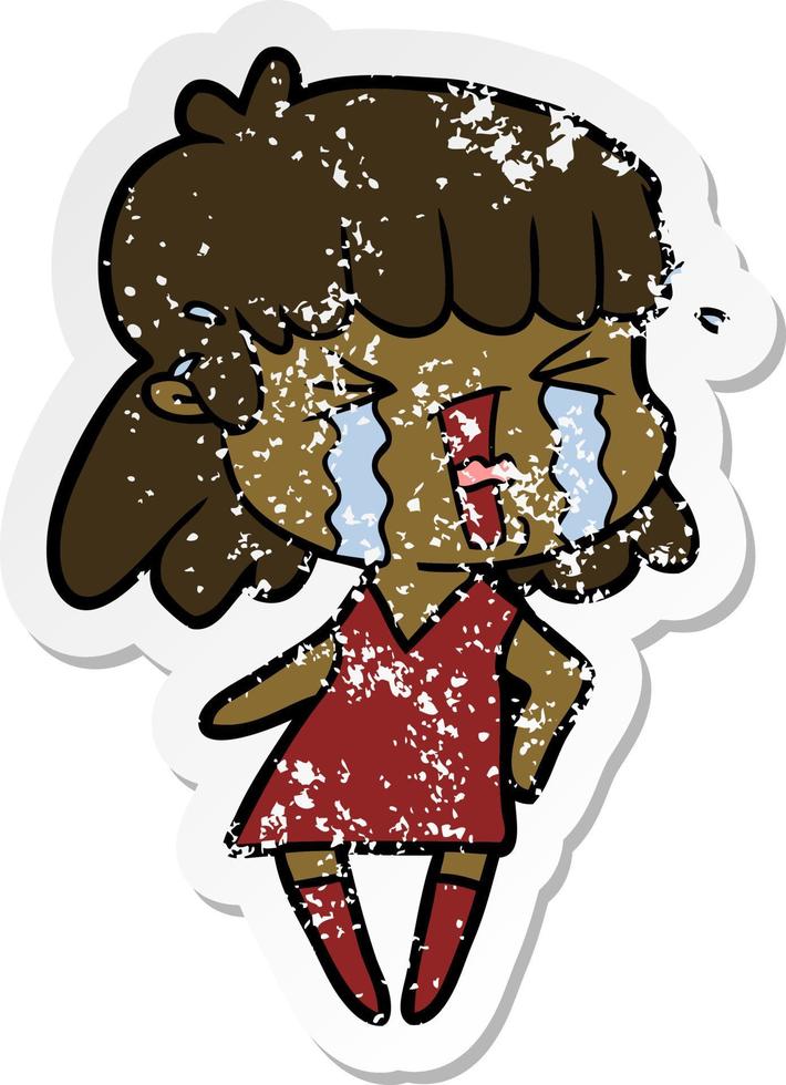 distressed sticker of a cartoon woman vector