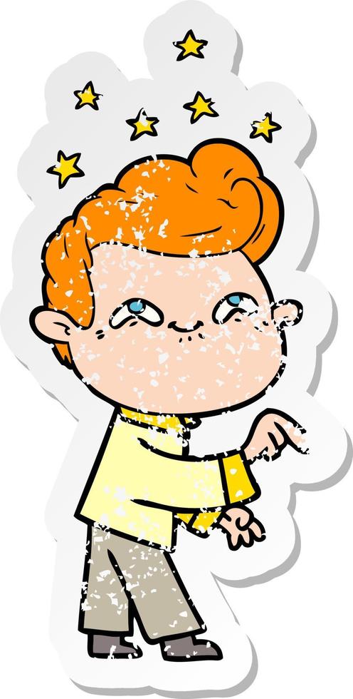 distressed sticker of a cartoon excited man vector