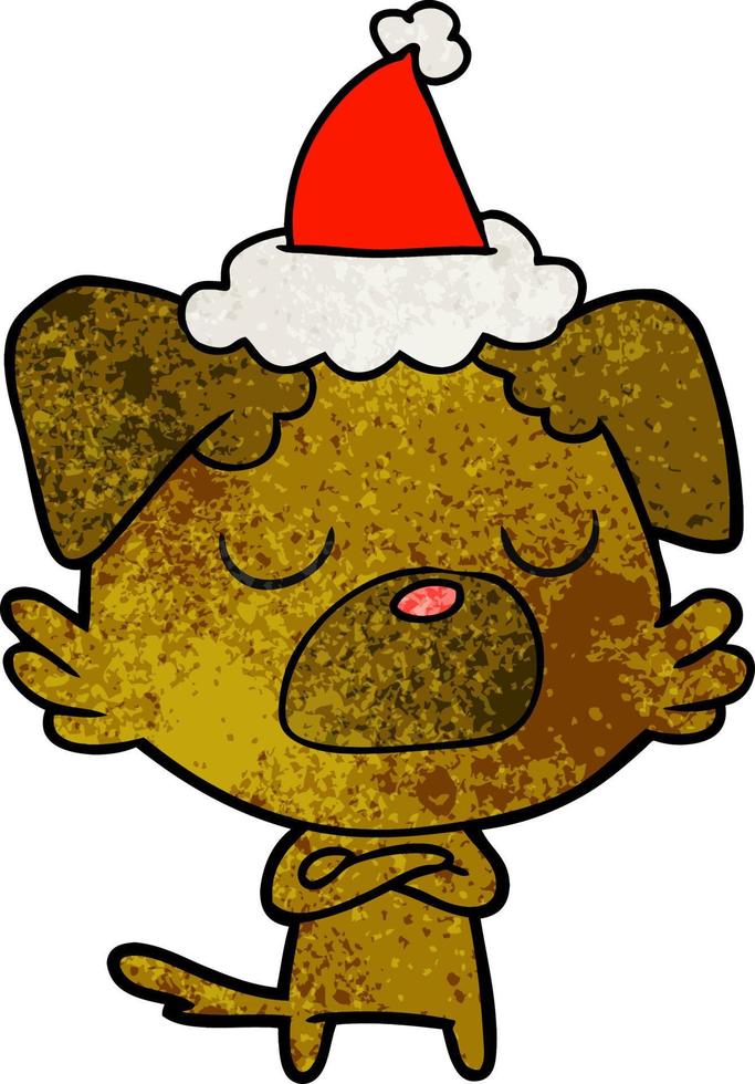 caricatura texturizada de un perro con sombrero de santa vector
