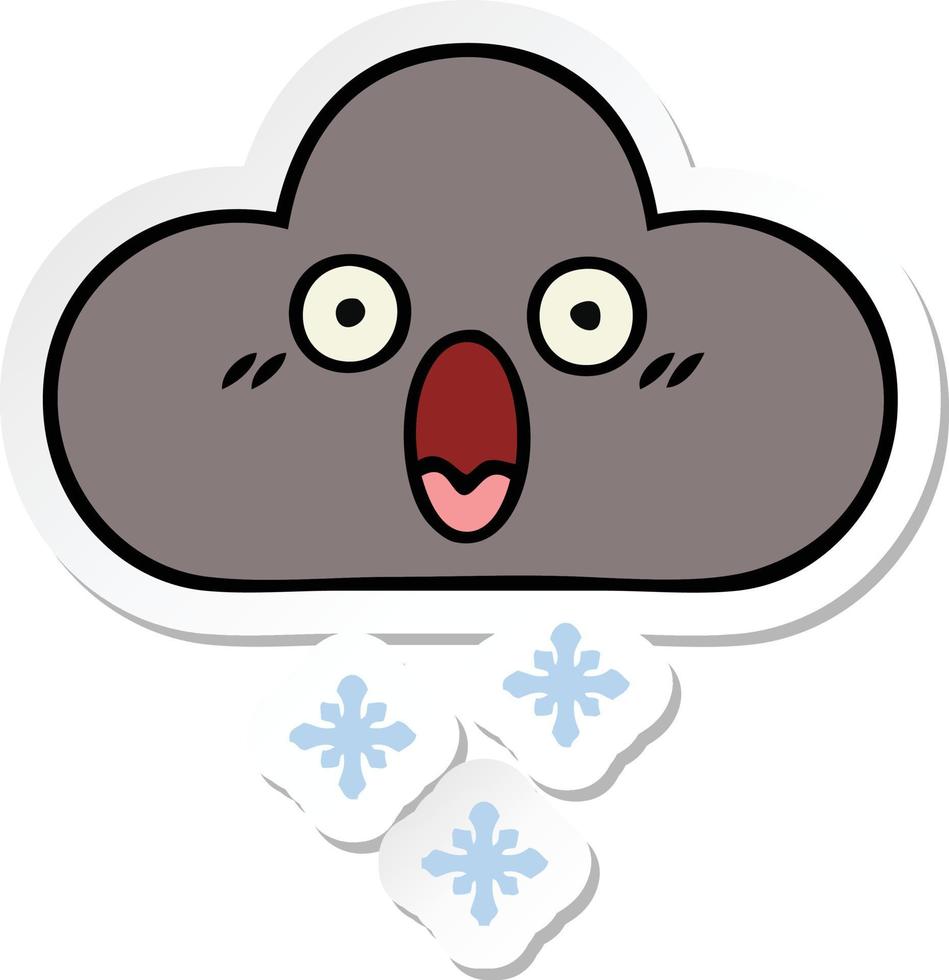 sticker of a cute cartoon storm snow cloud vector