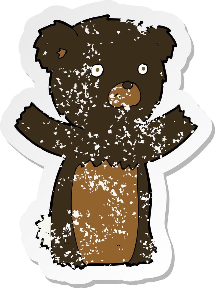 pegatina retro angustiada de un cachorro de oso negro de dibujos animados vector
