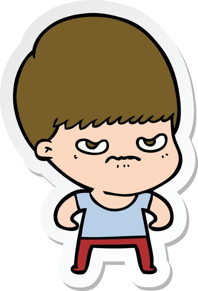 sticker of a annoyed cartoon boy vector