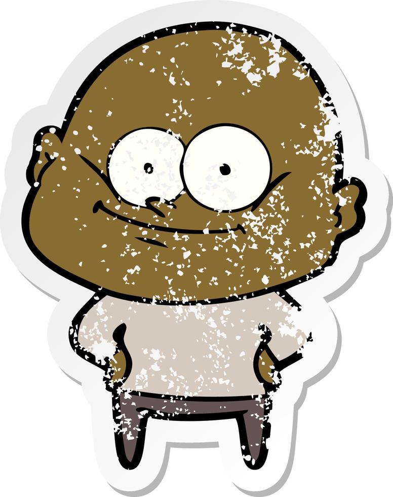 distressed sticker of a cartoon bald man staring vector