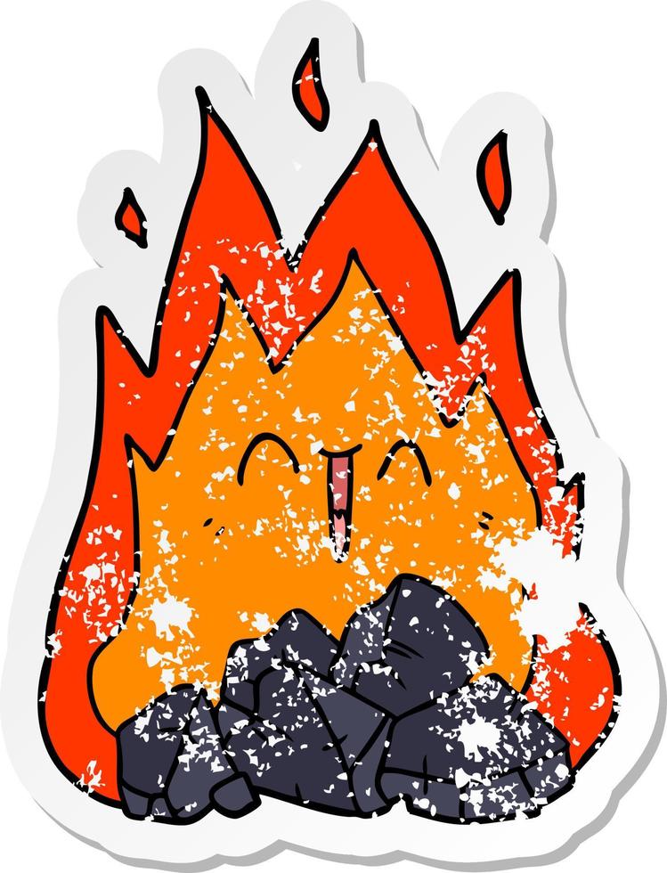 distressed sticker of a cartoon blazing coal fire vector