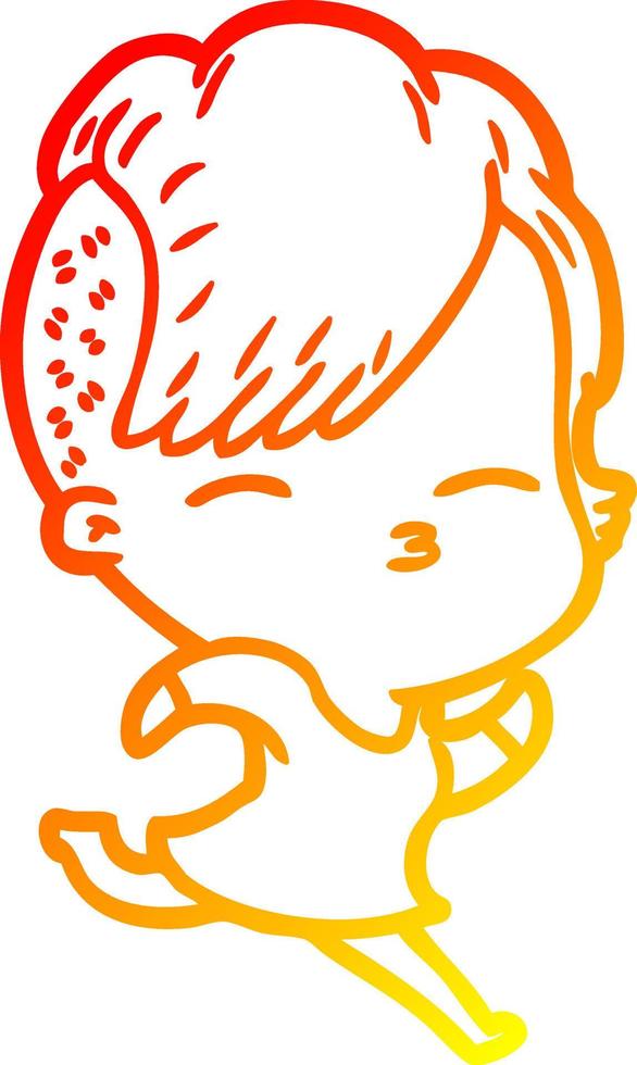 warm gradient line drawing cartoon squinting girl running vector