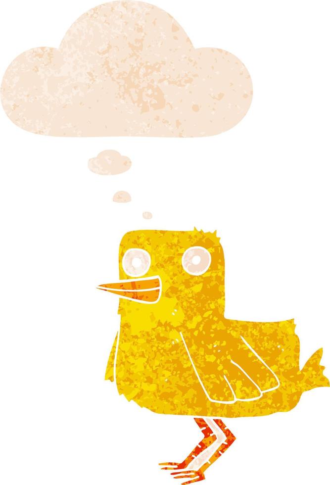 cartoon duck and thought bubble in retro textured style vector