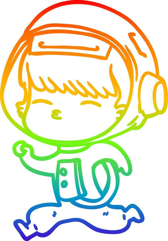 rainbow gradient line drawing cartoon curious running astronaut vector