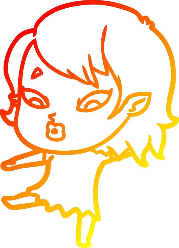 warm gradient line drawing cute cartoon vampire girl vector