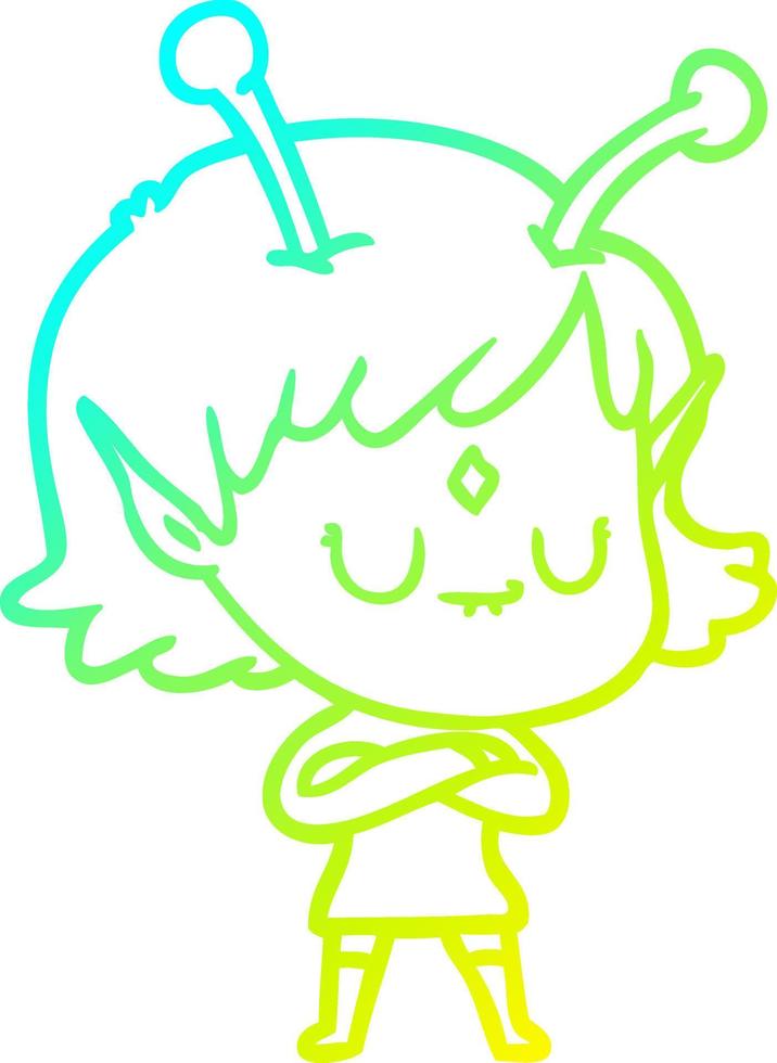 cold gradient line drawing cartoon alien girl vector