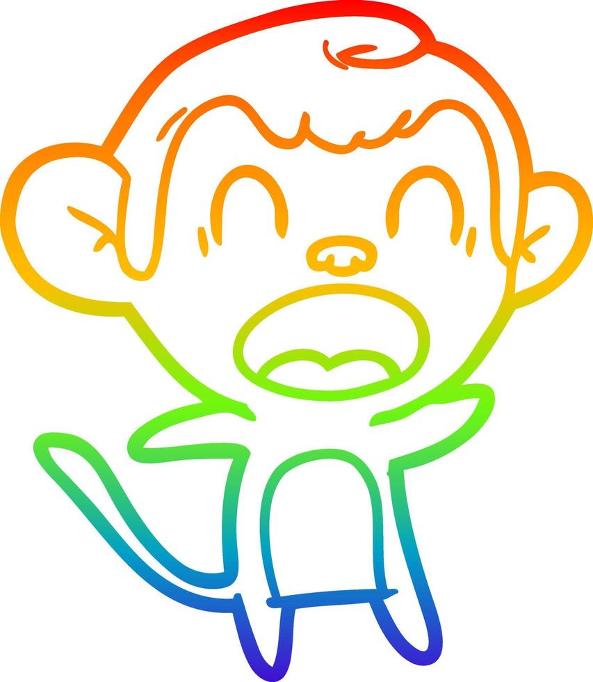 rainbow gradient line drawing shouting cartoon monkey vector